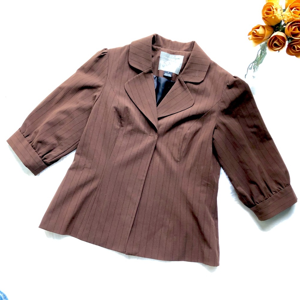 Mac & Jac Pinstripe Puff Sleeves Swing Jacket, 6